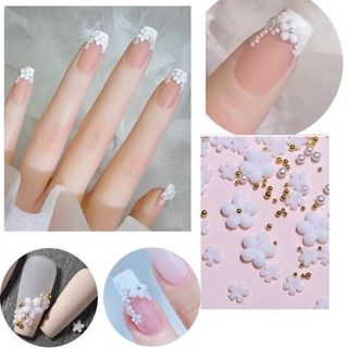 Charm hoa sứ đính móng kèm bi sắt vàng bạc