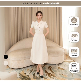   BBSTORE'S  Đầm Xòe Công Sở Dài Tay Ngắn Carolan Xược Cổ Tim Lá Cổ Cách Điệu - D4533B 