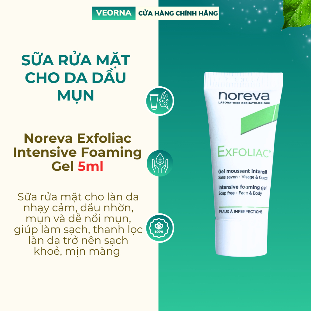 Sữa Rửa Mặt Cho Da Dầu Mụn Noreva Exfoliac Intensive Foaming Gel 5ml