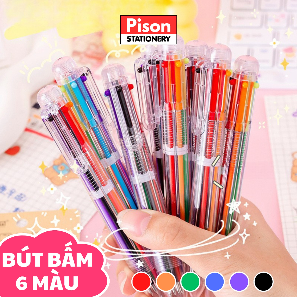 Bút bi bấm 6 ngòi vỏ trong suốt Pison - SP0314 - 1 cái
