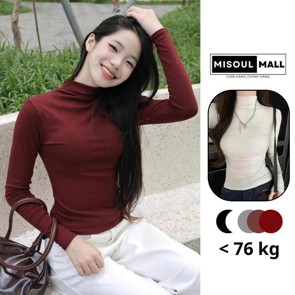 Áo Thun Trơn Tay Dài Cổ 3 Phân Basic BigSize MiSoul Mall, Áo Thun Cotton Dáng Ôm Body Dài Tay Thu Đô