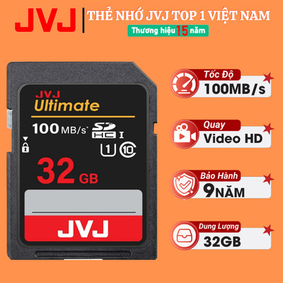 Thẻ Nhớ SD 32GB JVJ Ultimate Class 10 -Chuyên Dụng Cho Máy Ảnh, Máy Tính -Tốc Độ Lên Đến 100Mb/s -Bảo Hành 9 Năm 1 Đổi 1