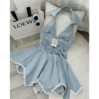  Đầm yếm jean xoè bé gái cổ bẻ phối thắt lưng dễ thương cho mẹ và bé gái 15-55kg  váy đầm yếm jean bé gái,váy jean bé 