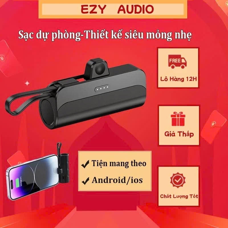 Sạc Dự Phòng 5000mAh Sạc Nhanh Cắm Trực Tiếp, Kích Cỡ Nhỏ, Mang Đi Linh Hoạt