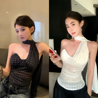 Áo Chấm Bi Cách Điệu, Áo Yếm Kèm Khăn Có Mút Ngực Mặc Đi Chơi Đi Tiệc Dễ Phối Đồ