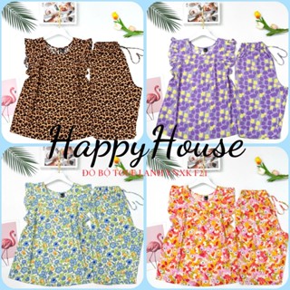 Đồ tole nữ mặc nhà, Bộ Lanh Trung Niên Quần Lửng Áo Cổ Tròn Tay Cánh Tiên 45-85kg VNXK F21 cao cấp - Happyhouse93