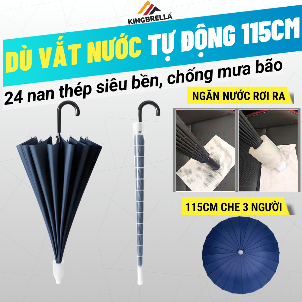🌂 Ô Che Mưa 24 Nan Thép Chống Gió Có Vỏ Rút Ngăn Nước Tràn Ra Xe Ô Tô, Sàn Nhà – Dù Siêu Bền, Chống Lật 115cm KingBrella