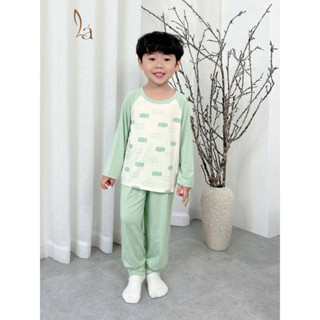 Bộ dài tay cho bé 95% sợi sồi Modal Ice Cool Áo Lá Homewear A300, đồ bộ ngủ bé trai bé gái tay raglan quần chống muỗi