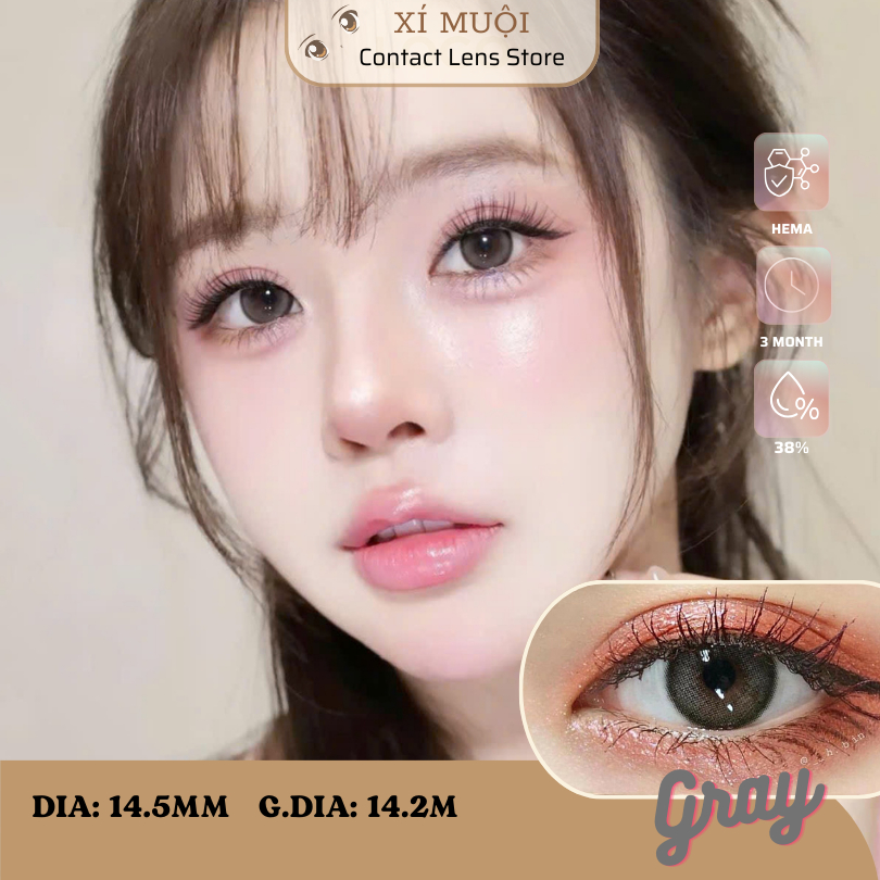 Lens Mắt Màu Xám Có Viền Giãn Vừa