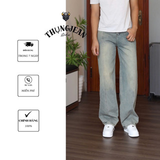 Quần jean nam rộng đường line phong cách menswear,2 màu đen khói và xanh vàng TJ027