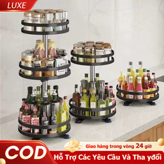 LUXE Kệ đựng gia vị xoay 360 độ 1/2/3 Tầng, Kệ Để Đồ Nhà Bếp Thông Minh Dáng Vuông, Tròn Thế Hệ Mới