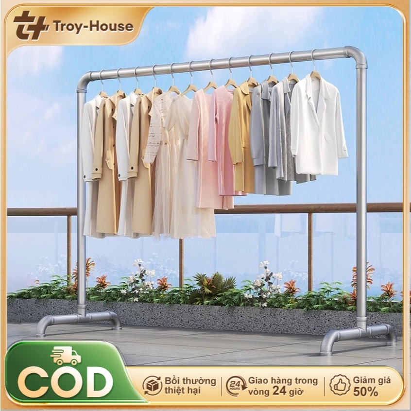 Troy giá treo quần áo Ống thép kệ treo quần áo ổn định và bền Chịu tải mạnh Sào phơi chịu tải mạnh
