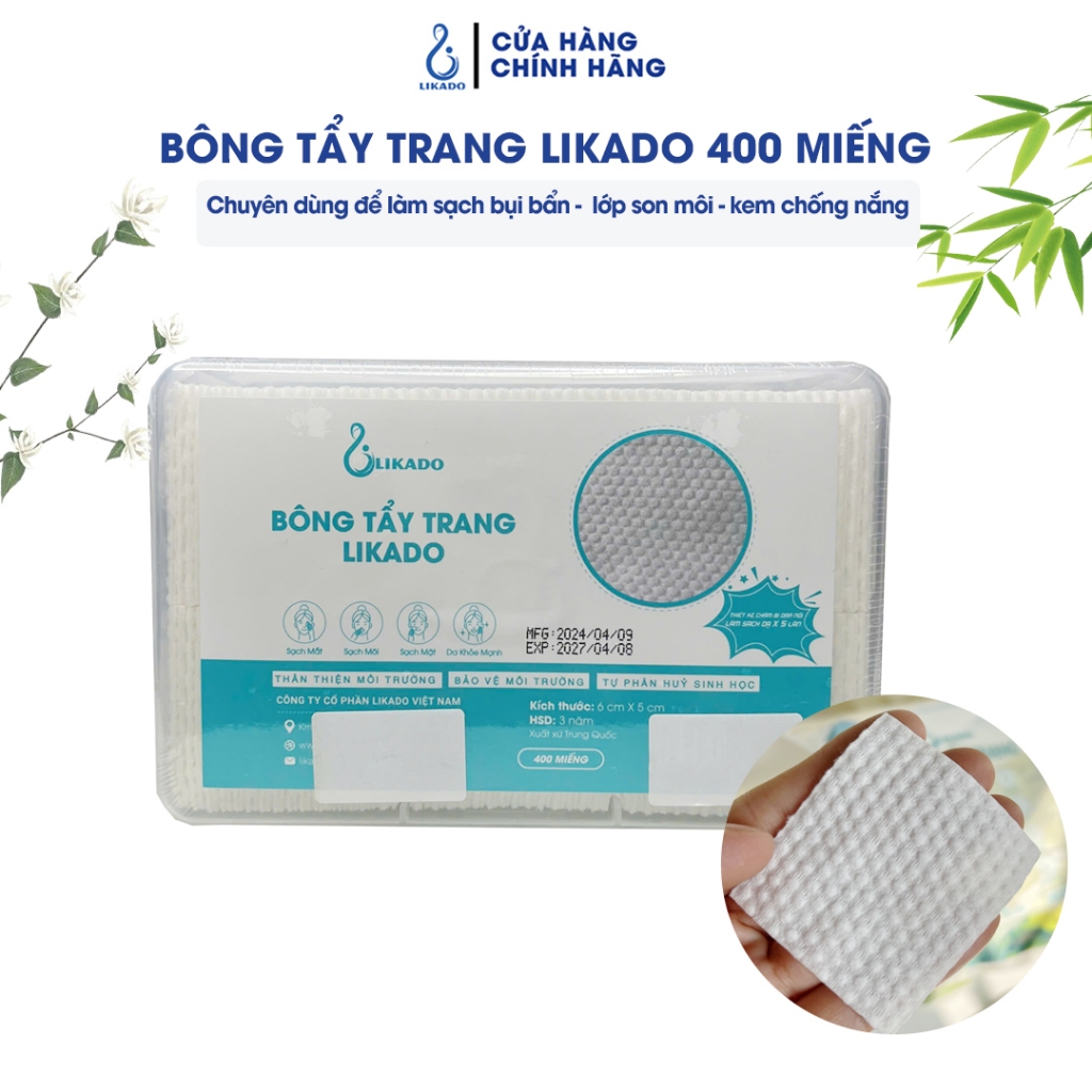 Bông tẩy trang Likado hộp 400/600 miếng kích thước (6cmx5cm)