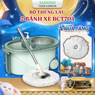Bộ thùng lau nhà thông minh Samono BCT704 hai bánh xe 1 ngăn kèm cây lau tự vắt xoay 360 độ, tiện lợi, siêu sạch
