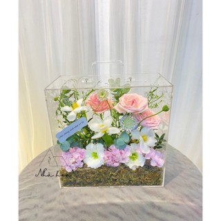  Hộp Mica Vali Cắm Hoa - Hộp Trong Suốt Trưng Bày Sang Trọng Hộp Vali Mica Trong Suốt 