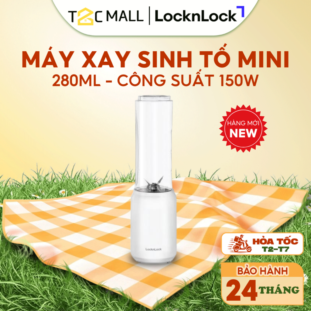 Máy Xay Sinh Tố Mini LocknLock 280ml Lưỡi Xay Sắc Bén Công Suất 150W Chính Hãng EJM433WHT - T2CMALL