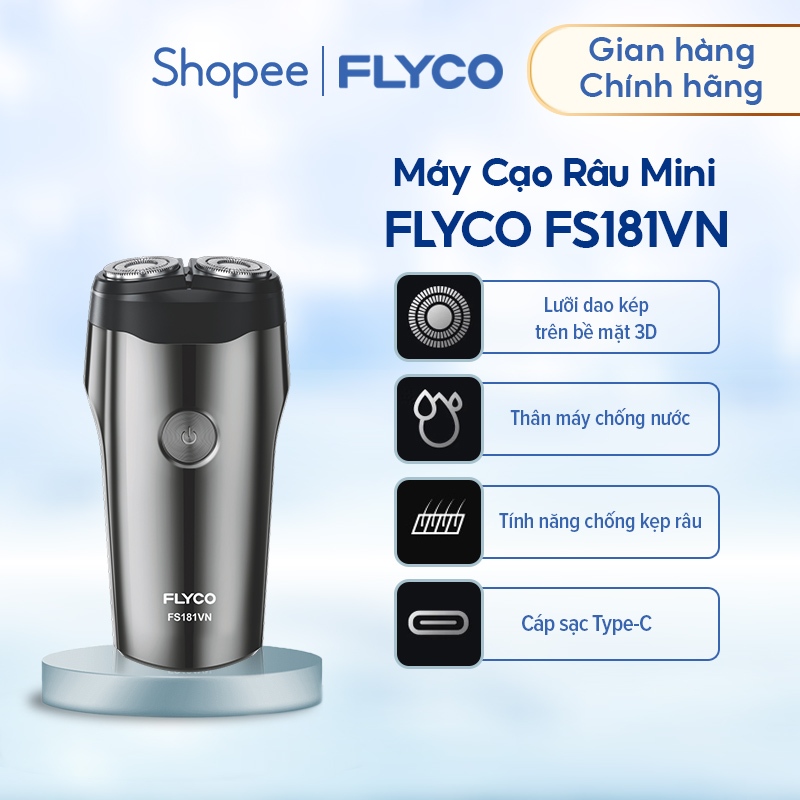 Máy Cạo Râu Mini Flyco FS181VN 2 Lưỡi Kép Thân Máy Kháng Nước - Hàng Chính Hãng