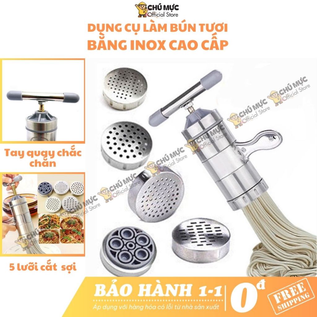 Dụng cụ làm bún phở tươi thủ công CMS máy làm mì sợi inox cao cấp, khuôn ép sợi làm nui quay tay 5 lưỡi tiện lợi