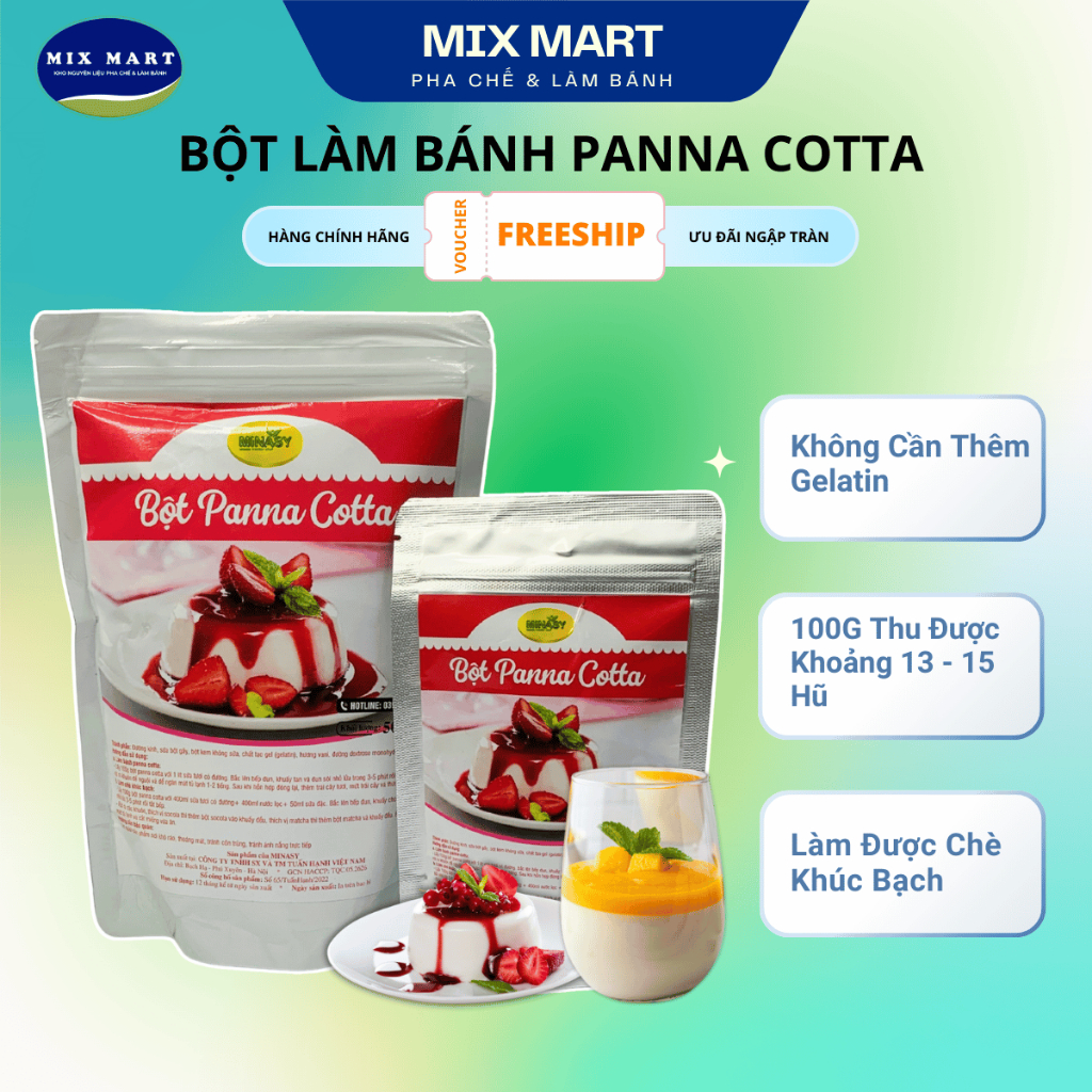 Bột Làm Bánh Panna Cotta Minasy Mềm Mịn Dễ Làm, Làm Chè Khúc Bạch - Không Cần Thêm Gelatin