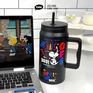 Bình giữ nhiệt Snoopy 1500ml có tay cầm, ly nước giữ nhiệt nóng lạnh inox 304 cao cấp có ống hút – TUHUHOUSE