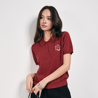Áo thun polo nữ ngắn tay Daisy Miều Est.2013 cổ bẻ thêu hoa xinh xắn chất len