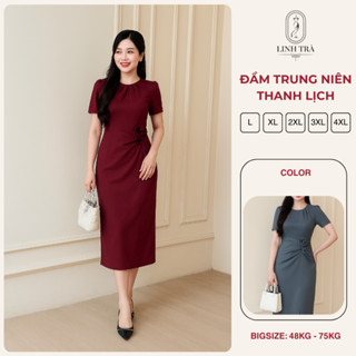 Đầm Trung Niên Cho Mẹ U40 U50 [Linh Trà] Đi Tiệc Đi Làm Trang Nhã Thanh Lịch Cao Cấp (LT 3358)