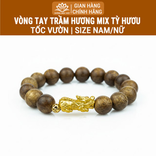 Vòng tay trầm hương mix Tỳ Hưu trầm tóc vườn Xưởng Mộc Việt mang lại may mắn bình an tài lộc