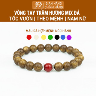 Vòng Tay Trầm Hương Cho Nữ Tròn Đơn Tốc Vườn Mix Đá Size 8mm Mang May Mắn Bình An - Xưởng Mộc Việt