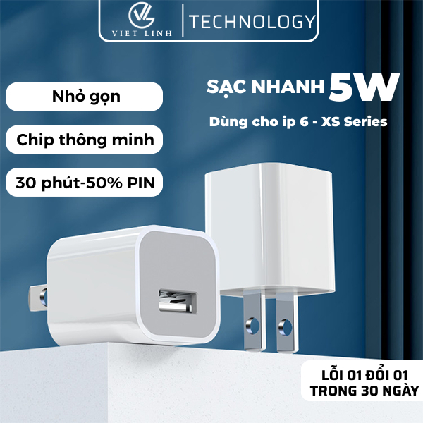 Củ Sạc Usb 5W Ổn Định Đủ Dòng Sạc Mọi Thiết Bị, Củ Sạc Điện Thoại An Toàn Chống Cháy Nổ Bảo Hành 1 Năm Việt Linh Store