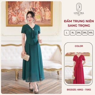 Váy Trung Niên Cho Mẹ, Đầm Thiết Kế Sang Trọng [Linh Trà] Đi Tiệc Trang Nhã Thanh Lịch (TM 3248)