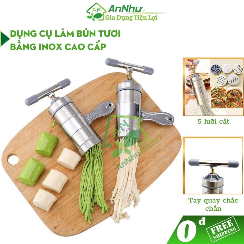 Khuôn làm bún phở tươi thủ công bằng inox cao cấp AnH máy làm mì sợi quay tay 5 lưỡi ép, dụng cụ nhà bếp tiện lợi