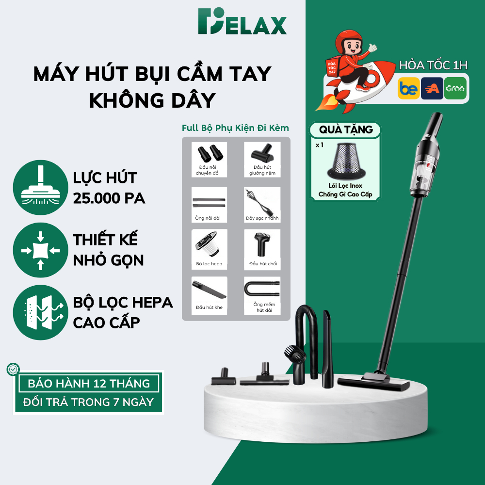 Máy Hút Bụi Cầm Tay Không Dây HOKU 25000Pa Đa Năng, Nhỏ Gọn, Tiện Lợi, Hút Bụi Gia Đình, Giường, Ô Tô MHB03