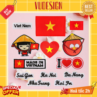  Sticker Vải Sticker Ủi Thêu Quần Áo Balo Cờ Đỏ Sao Vàng Tên Các Thành Phố Việt Nam Vietnam Vudesign 