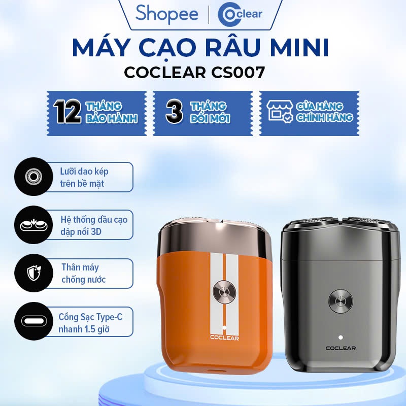 Máy cạo râu mini coclear CS007 thiết kế động cơ tốc độ cao, cạo khô và nước, pin sử dụng đến 2 tháng