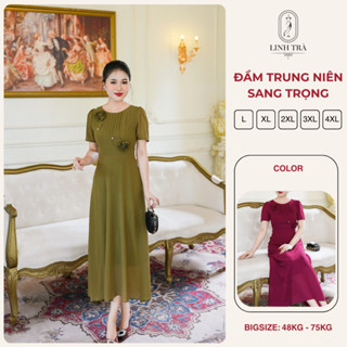 Đầm Cho Mẹ U40 U50 Sang Trọng [Linh Trà] Váy Bigsize Thiết Kế Trẻ Trung Đi Tiệc Đi Làm (LT 3034)