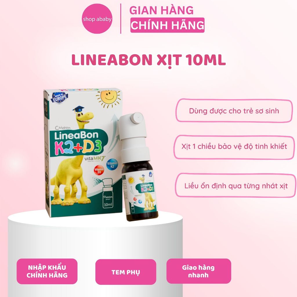 [ABABY 2] Lineabon D3 K2 Dạng Xịt Tiện Lợi - Hỗ Trợ Hấp Thu Canxi Cho Trẻ