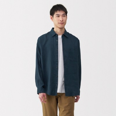 MUJI Áo Sơ Mi Nam Vải Linen Washed Tay Dài