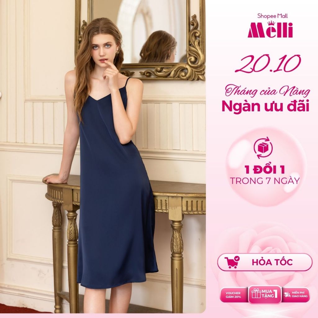  Váy ngủ 2 dây Melli chất lụa Latin cao cấp dáng dài Đầm 2 dây nữ mặc nhà trơn sexy quyến rũ gợi cảm mềm mại V04 