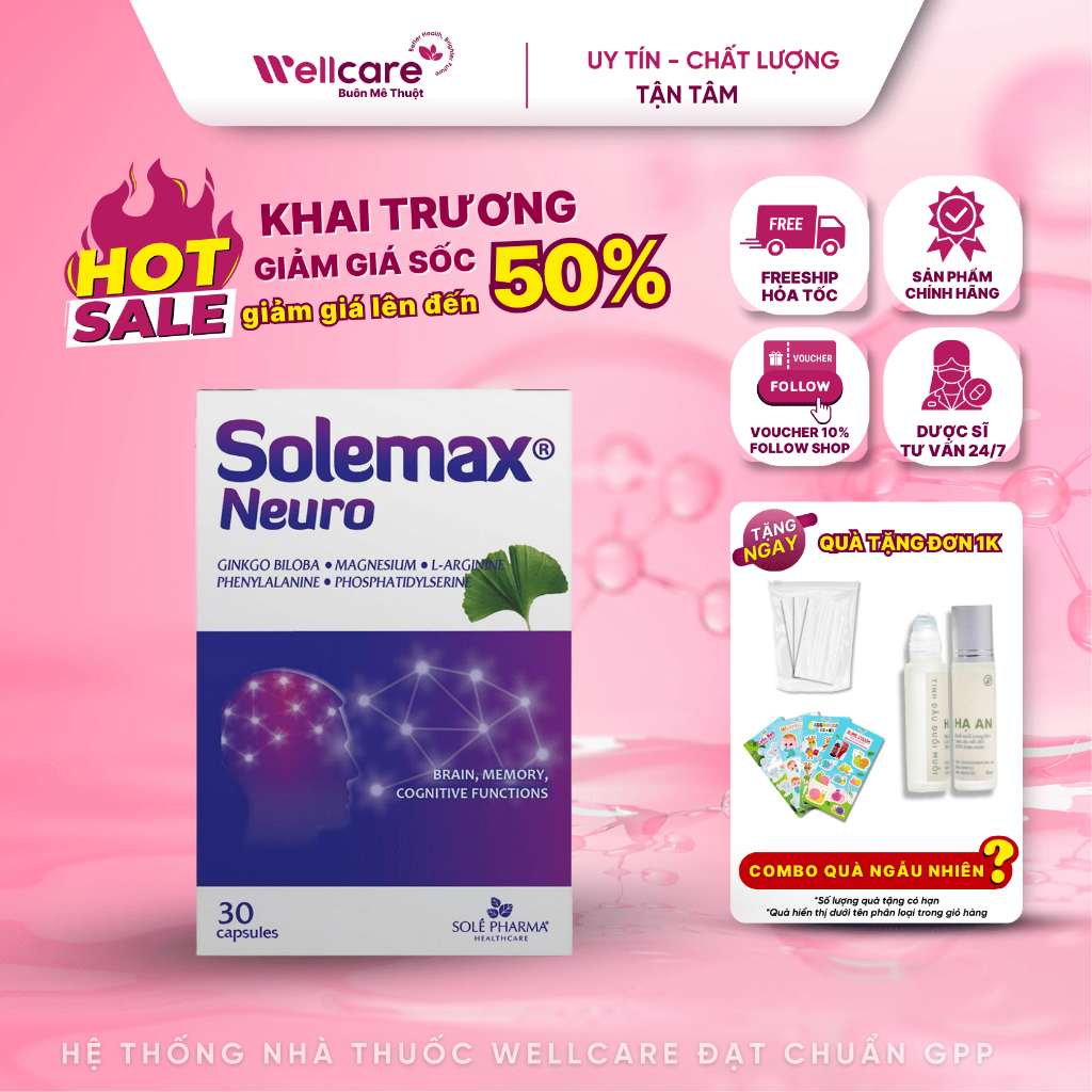 [CHÍNH HÃNG LATVIA ] Solemax Neuro Hộp 30 viên Viên Uống Hỗ Trợ Tuần Hoàn Máu Não, Giảm Hoa Mắt, Chó