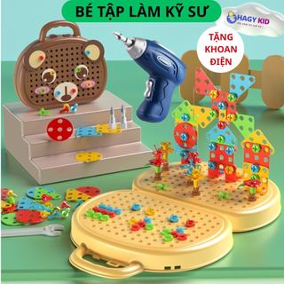   Tặng Khoan  Bộ đồ chơi kỹ sư lắp ráp kèm khoan điện đồ chơi vặn ốc vít Cho bé từ 3 tuổi 