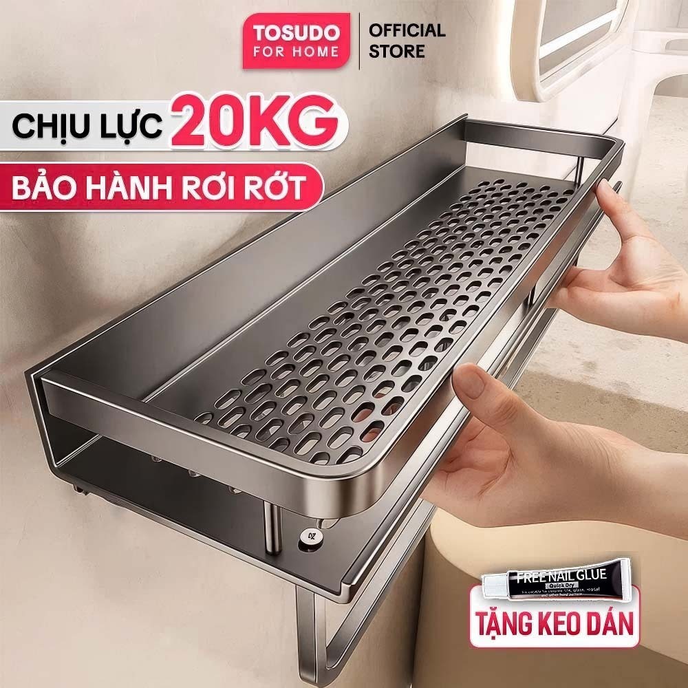 Kệ để đồ nhà tắm TOSUDO dán tường , để đồ nhà tắm đa năng, chất liệu nhôm không gỉ 100%, bao gồm keo