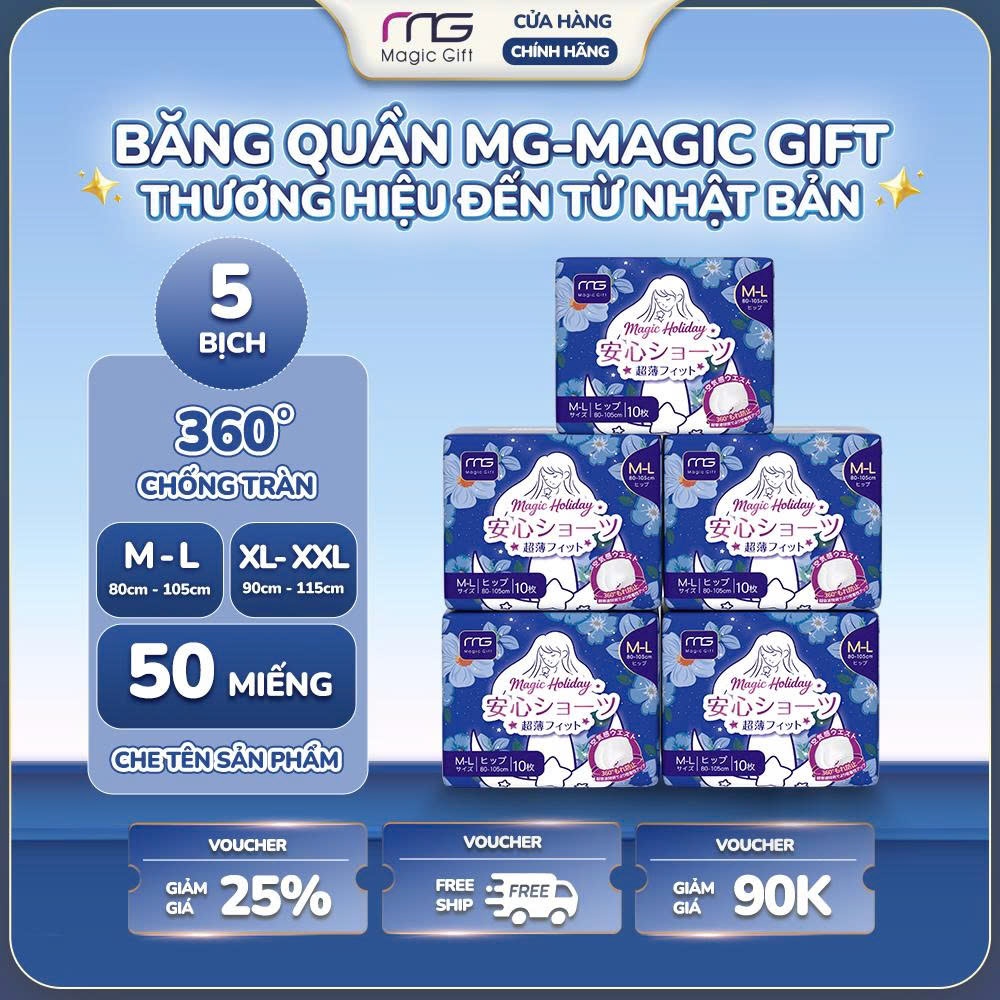 [CHE TÊN SẢN PHẨM] [COMBO 5 BỊCH 50 MIẾNG] Băng vệ sinh quần MG Magic Gift Nhật Bản đai eo mềm mại, chống tràn hiệu quả