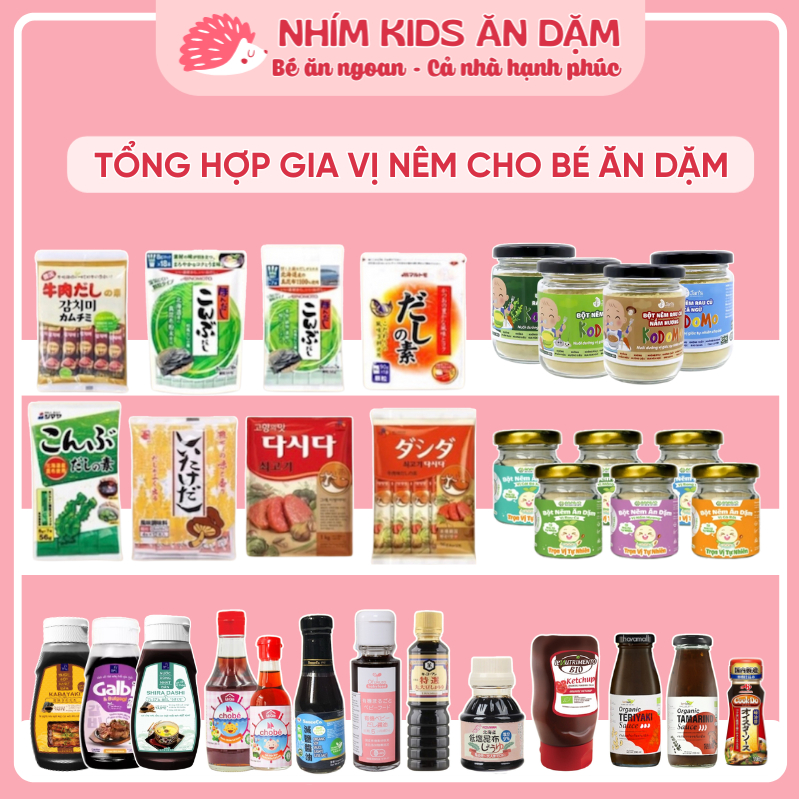 [DATE MỚI] Tổng Hợp Các Loại Hạt Nêm - Gia Vị Cho Bé Ăn Dặm - Nhím Kids Ăn Dặm