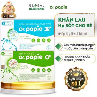  Khăn lau hạ sốt Dr.Papie cho bé - làm mát ngăn ngừa co giật hạ sốt  Hộp 25 khăn  
