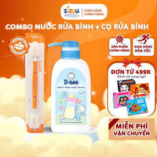 Combo Vệ Sinh Bình Sữa Cho Bé - Nước Rửa Bình Sữa Dnee Organic 500ml + Cọ Rửa Bình Sữa Wesser 2 Đầu Cao Cấp - An Toàn