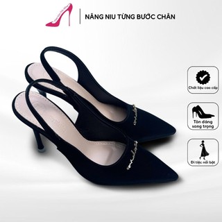  Giày cao gót nữ mũi nhọn tuyết nhung mềm hở gót chữ ký ánh vàng dự tiệc | Tiệm giày Tiểu Hồng  TH03  