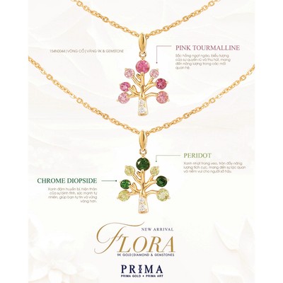 PRIMA Vòng cổ Vàng 9K - Đá màu- BST Flora and Tree - 154N0044