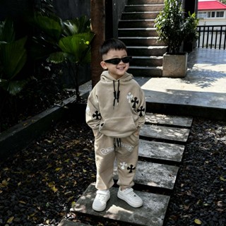 Bộ quần áo nỉ hoodie thu đông cho bé trai hình chôm hít basic trắng đen, set áo nỉ mũ quần jogger trẻ em,TPKIDS,[M866]