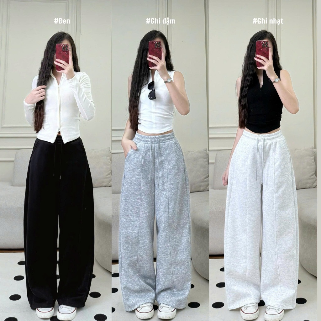 247store - Quần Nỉ Ống Rộng Xếp Ly Cạp chun phối gân