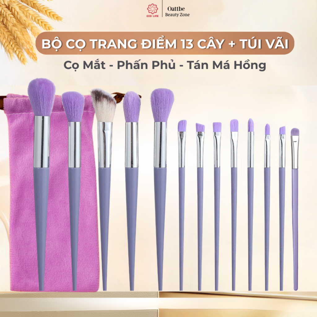 bộ 13 cọ make up phấn phủ tán nền đánh má hồng cọ kẻ mắt cọ che khuyết điểm hoàn hảo kèm túi vải | BigBuy360 - bigbuy360.vn